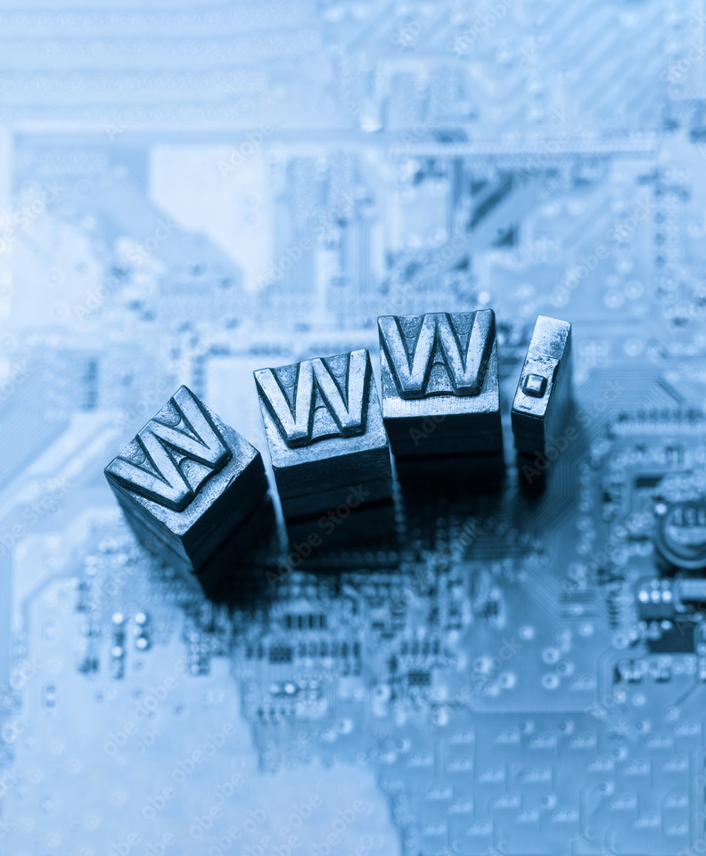 www. Druckletter auf blauem Hintergrund für World Wide Web Websiteerstellung 